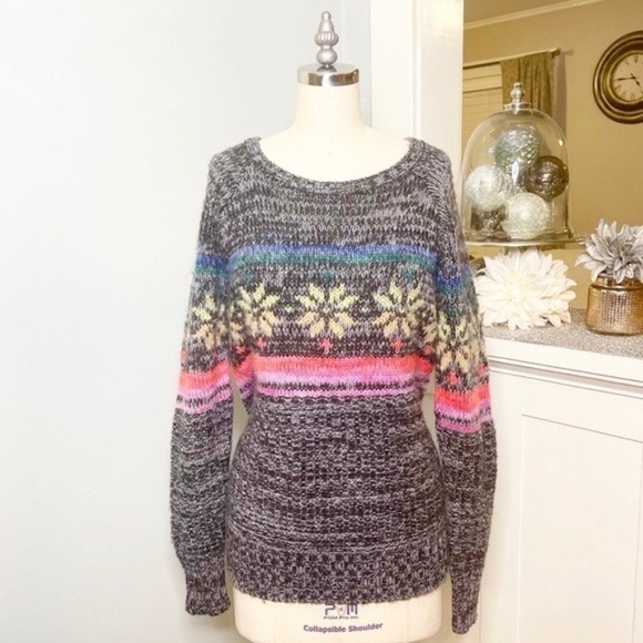 American Eagle Rainbow Fair Isle Nordic Jegging Holiday Sweater Small - Picture 2 of 10